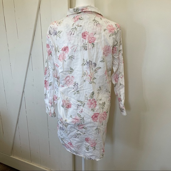 Ralph Lauren button down floral tunic long sleeve medium white and pink shirt - Picture 2 of 5